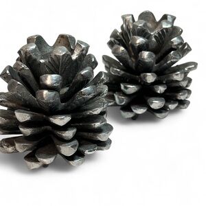 Silver Pinecones tapered candle holders (2 qty)